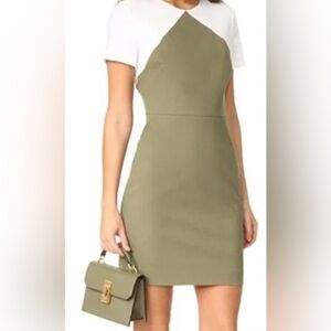 Diane Von Furstenberg Olive and White One Shoulder Dress